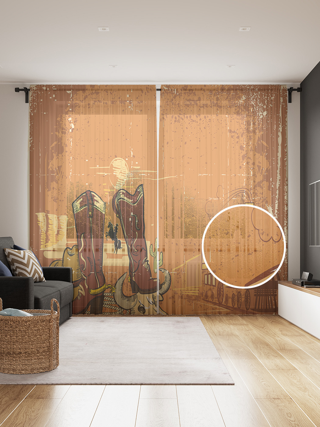 

Фототюль JoyArty "Дикий Запад", 145x265см (2 полотна со шторной лентой + 50 крючков), Дикий Запад