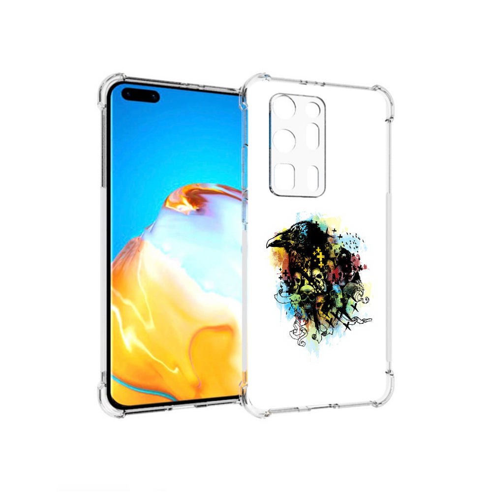 Чехол MyPads Tocco для Huawei P40 Pro+ ворон и черепа
