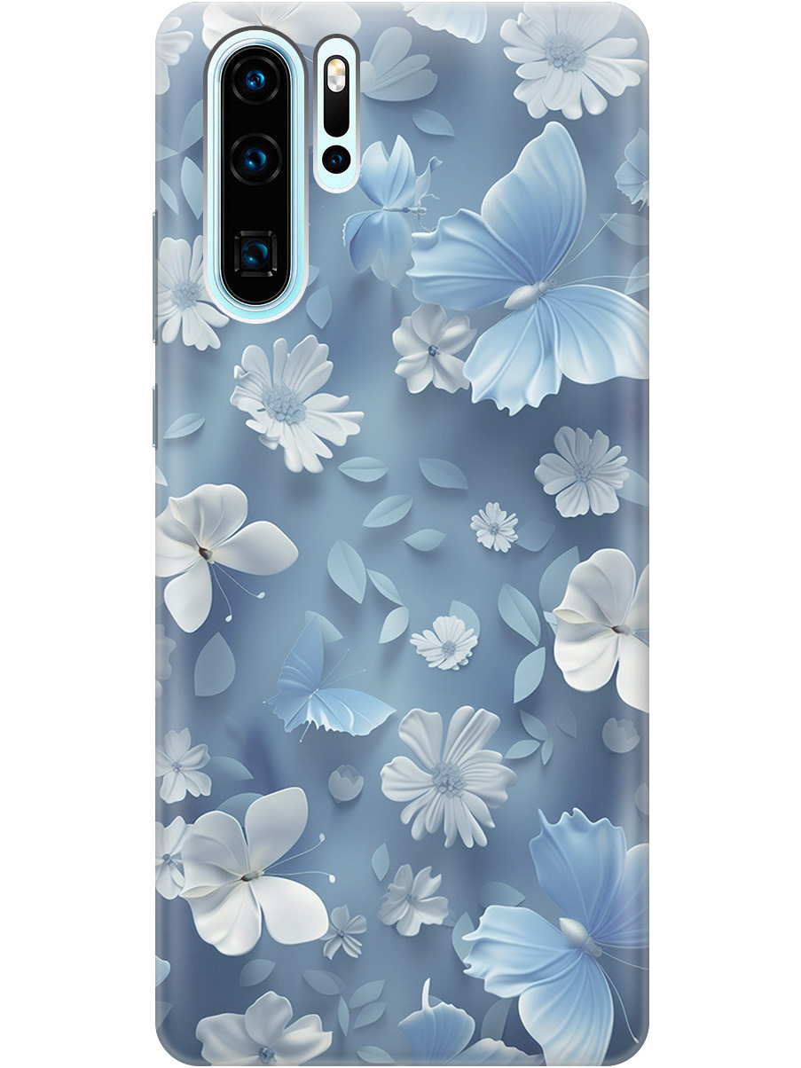 

Силиконовый чехол на Huawei P30 Pro с принтом "Голубые бабочки", Прозрачный;белый;голубой, 720762410