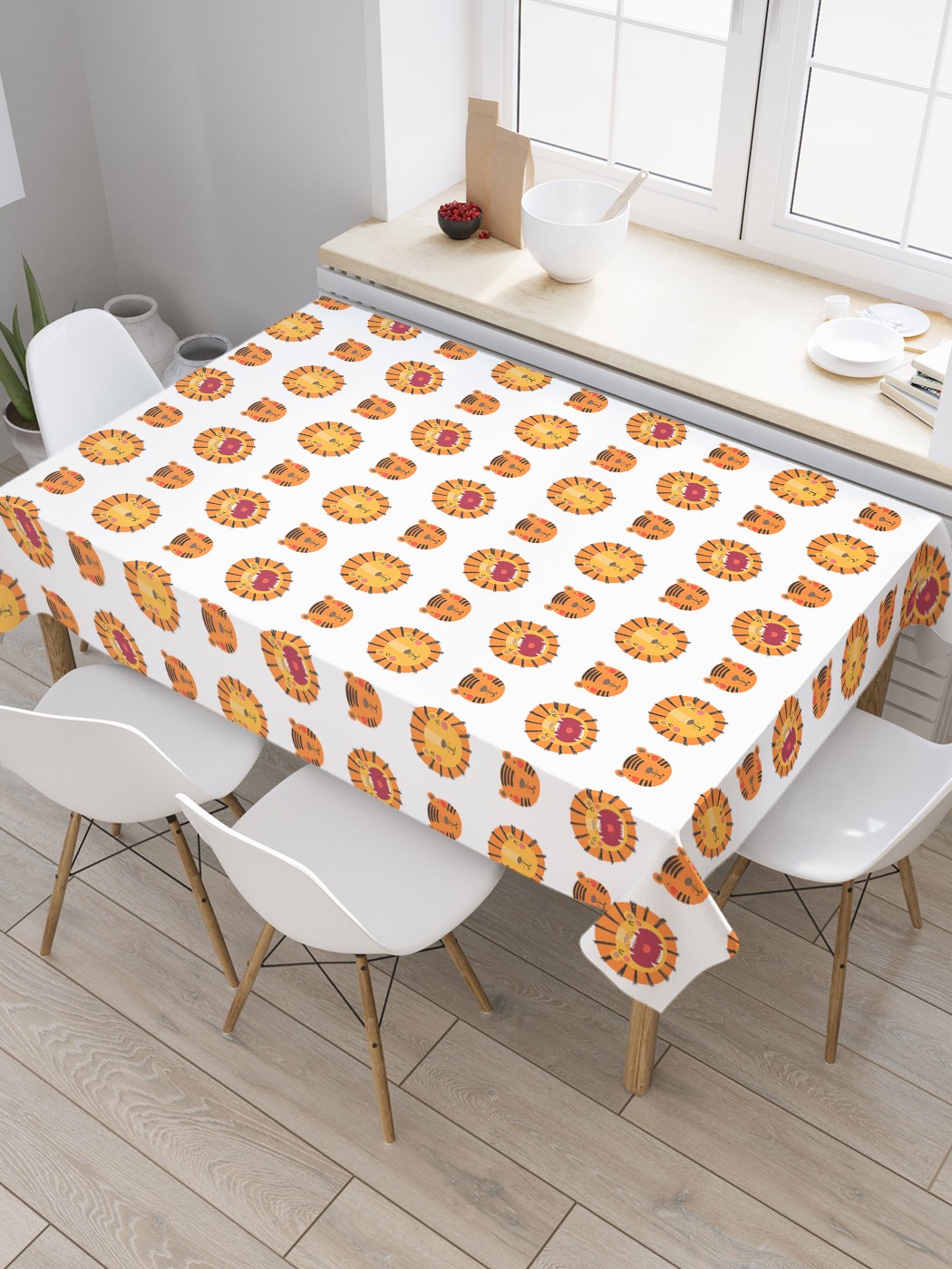 

Скатерть прямоугольная JoyArty "Лев и тигр" из сатена, 120x145 см, Белый, Лев и тигр