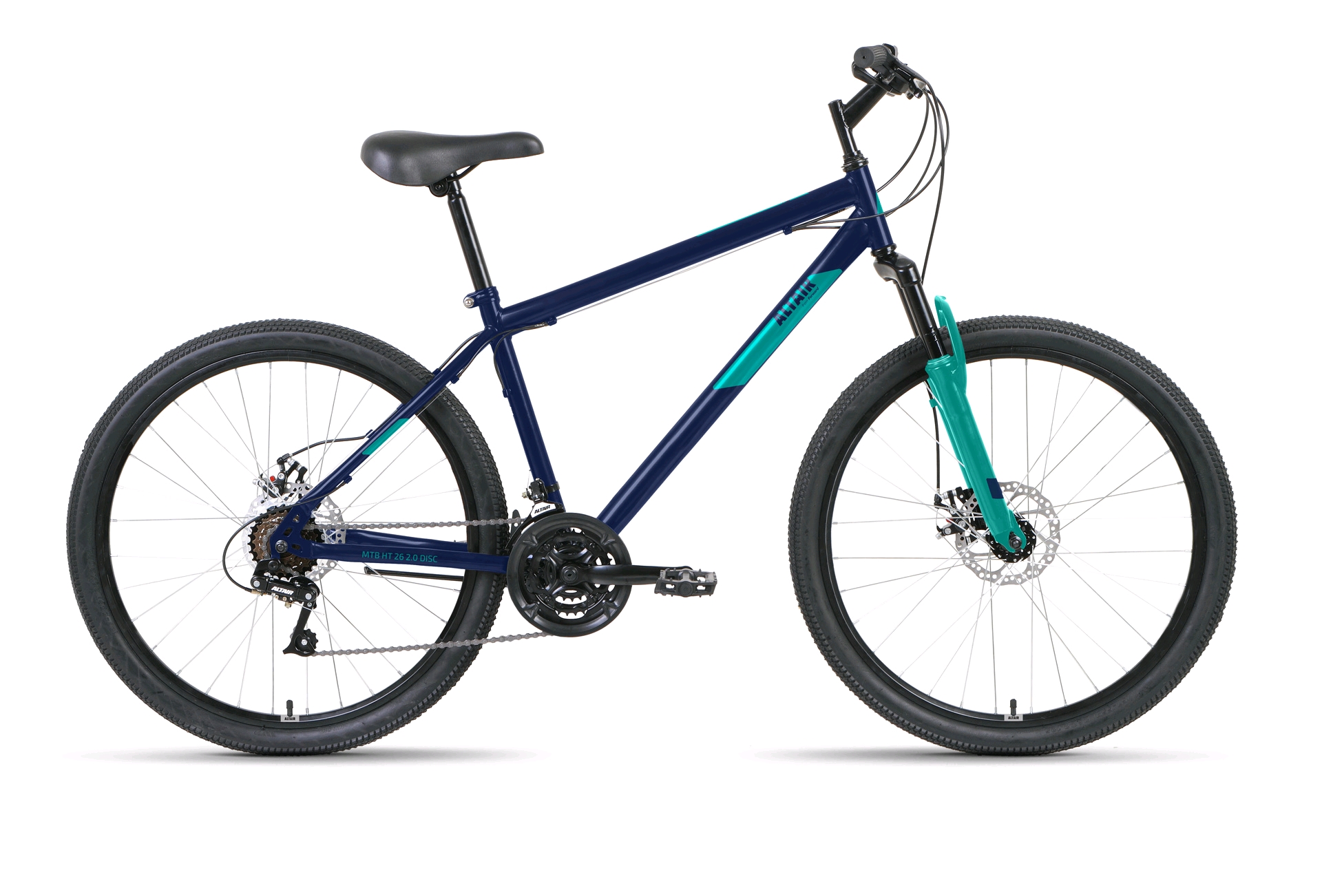 

ALTAIR MTB HT 26 2.0 D (26" 21 ск. рост. 17") 2022, темно-синий/бирюзовый, RBK22AL26109 Ве