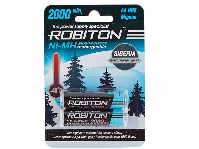 Аккумуляторы типа AA Robiton SIBERIA (комплект 2 штуки) 2000mAh аккумуляторы sc ni cd 1500mah 1 2v комплект 5 штук