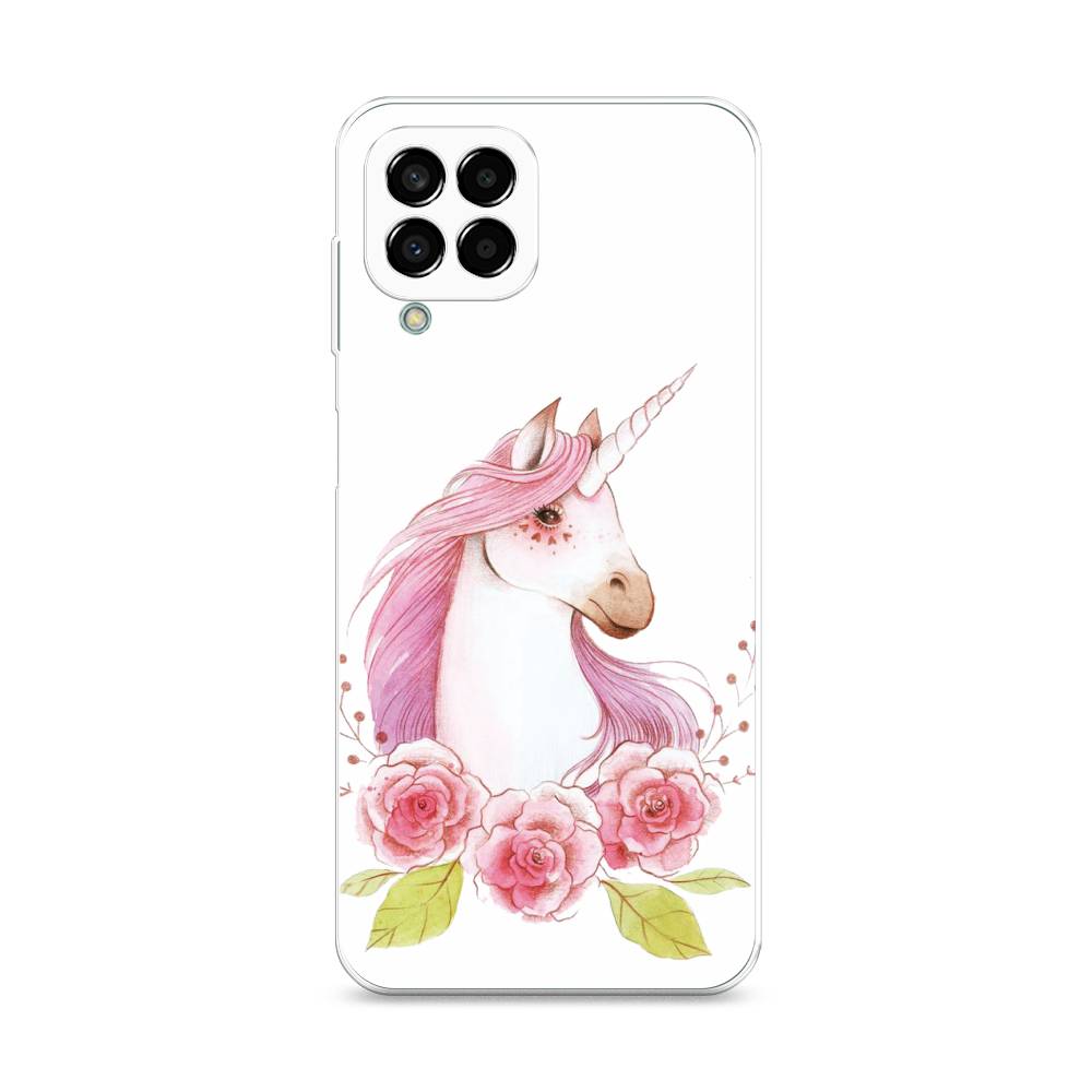 

Чехол на Samsung Galaxy M33 "Единорог цветы", Белый;розовый;серый, 2105650-1