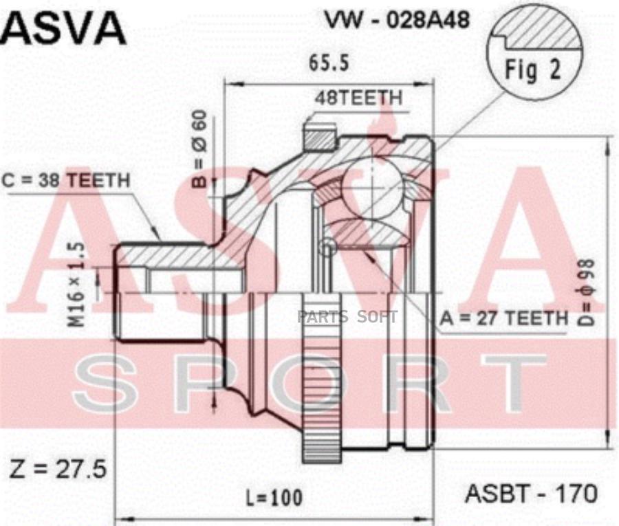 Шрус Наружный 27x60x38 ASVA арт. VW-028A48