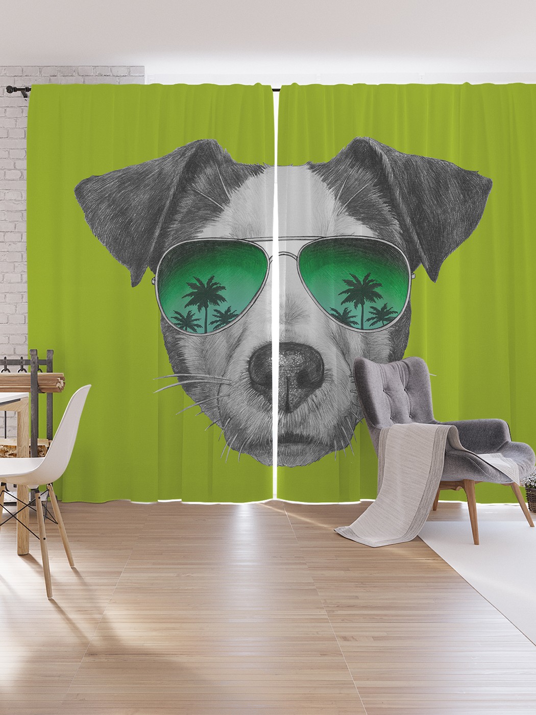фото Шторы под лён joyarty "собака в солнцезащитных очках", серия oxford delux, 340х265 см