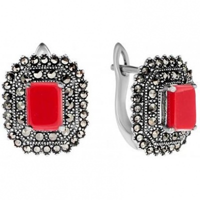 

Серьги из серебра с кораллом Марказит HE876-12823, HE876-12823