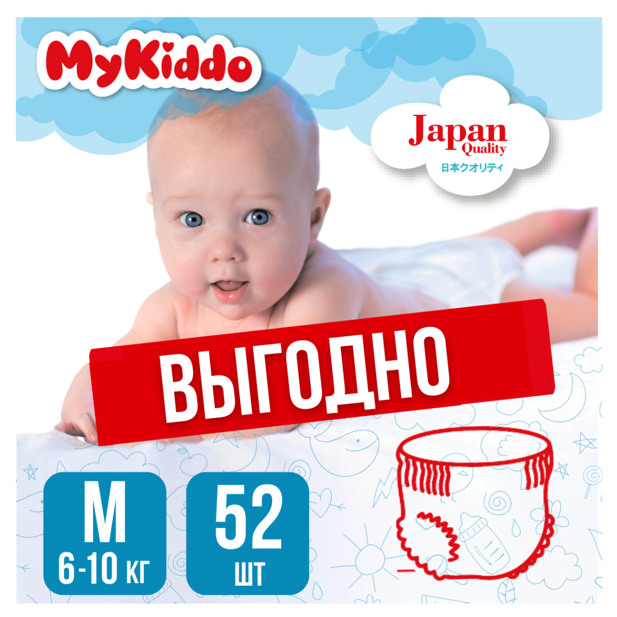 фото Подгузники-трусики mykiddo premium размер м 6-10 кг 52 шт. m20258