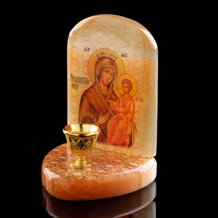 

Икона «Божией Матери Избавительница», с подсвечником, селенит