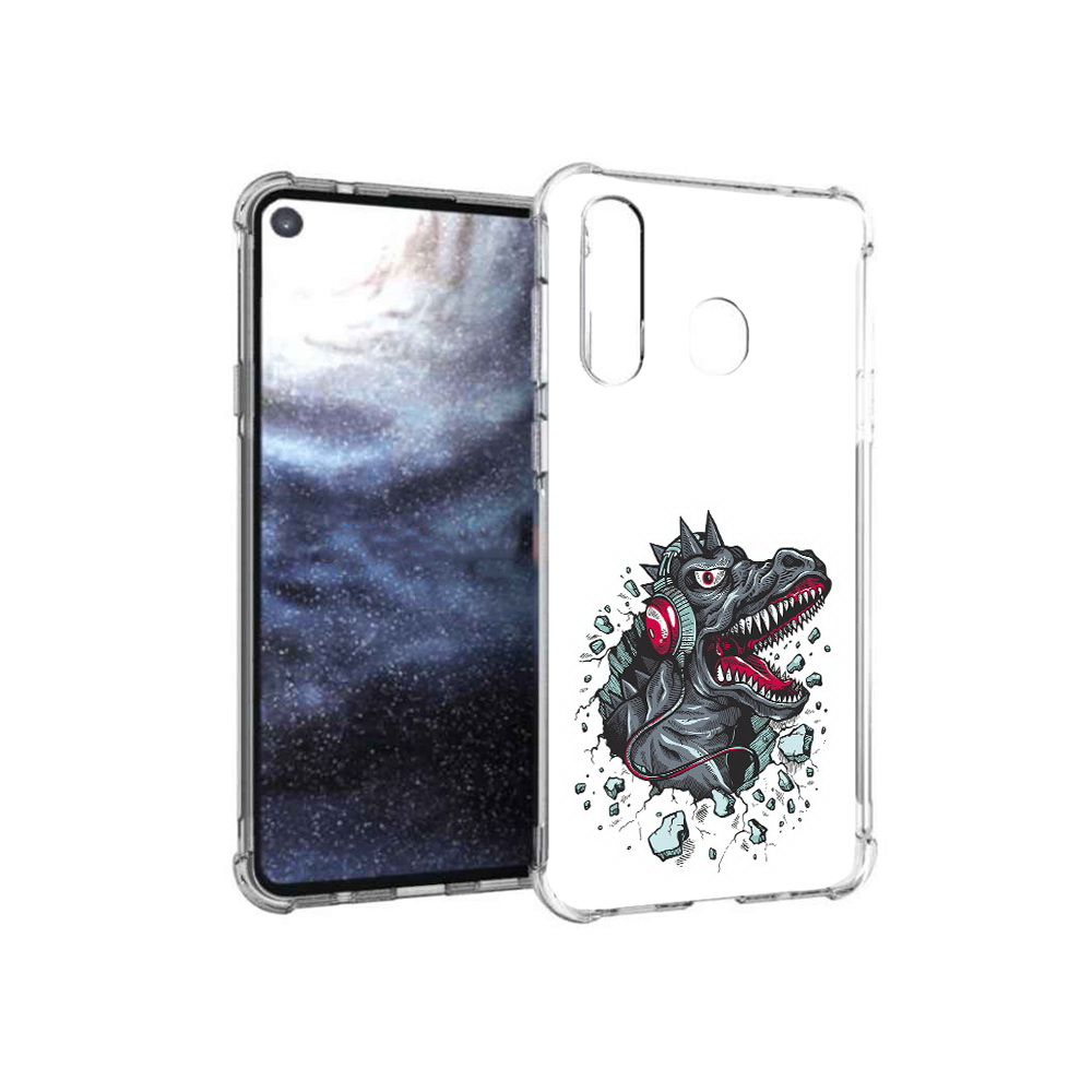 

Чехол MyPads Tocco для Samsung Galaxy A8s Нарисованный динозавр в наушниках, Прозрачный, Tocco