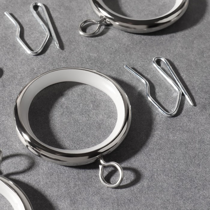 Набор для штор, кольца и крючки, 10 шт, цвет серебряный