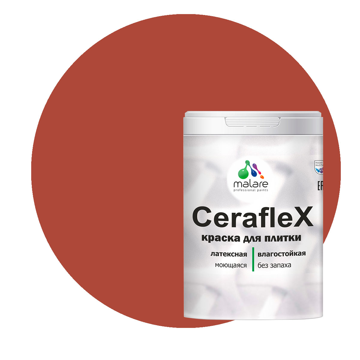 

Краска Malare Ceraflex для кафельной плитки и стен в ванной, кирпичный, 2 кг, Красный, Ceraflex-1