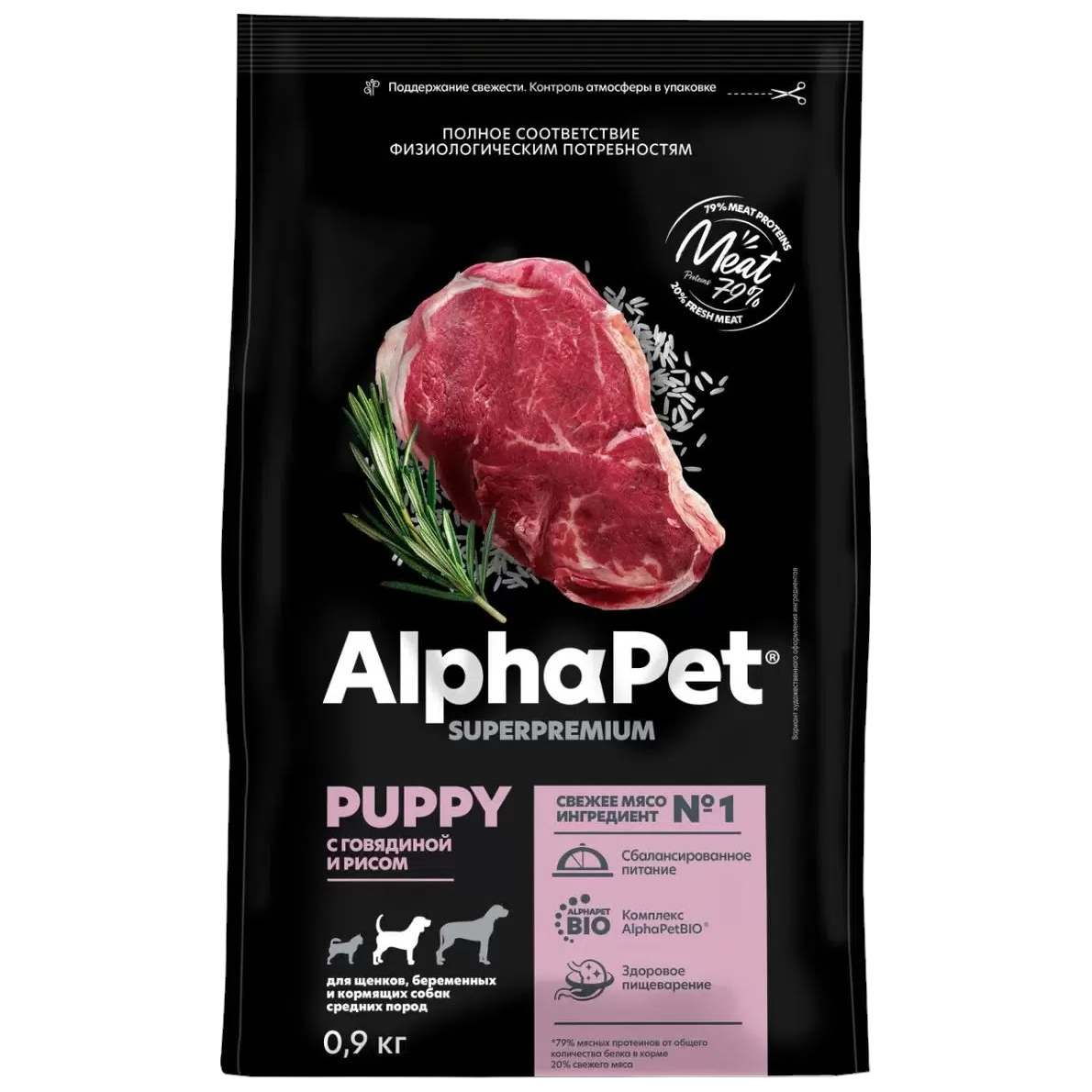 

Сухой корм для щенков AlphaPetс говядиной и рисом, 900г, Superpremium