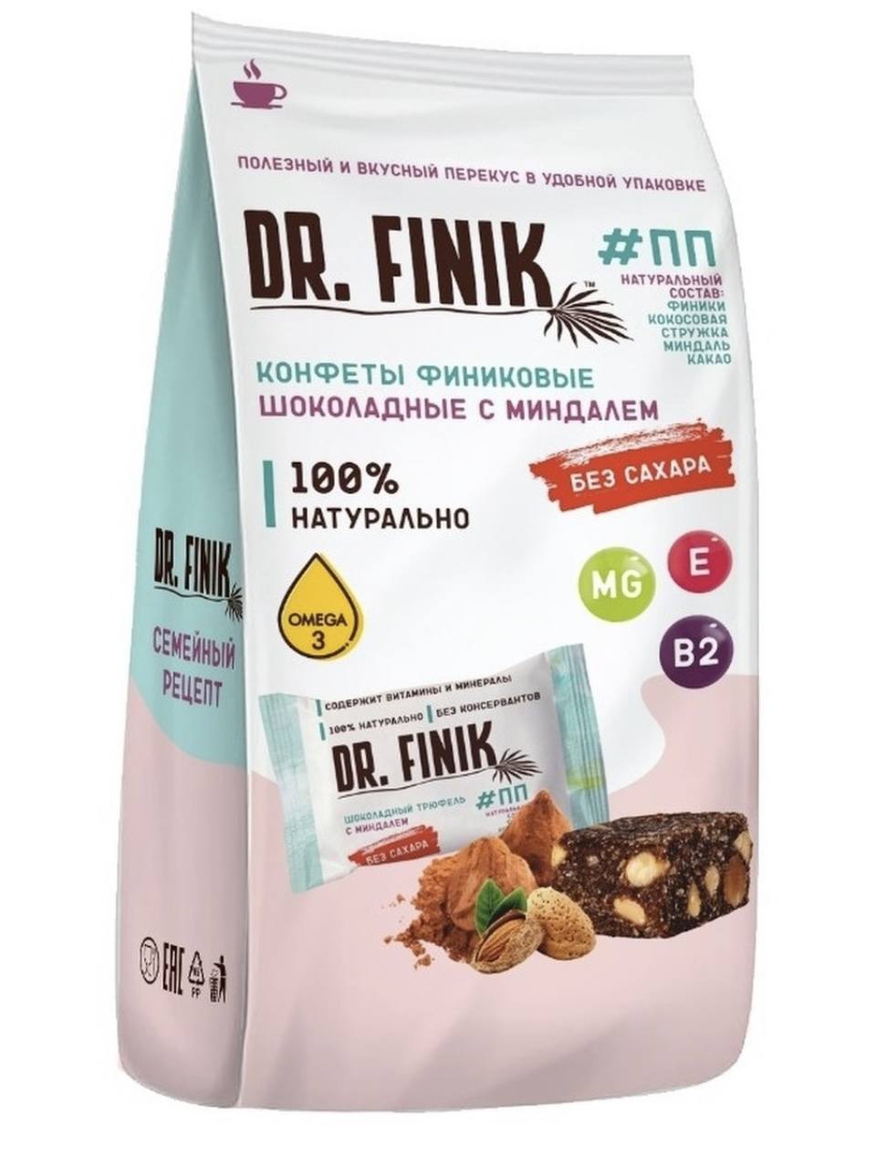 

Конфеты финиковые DR.FINIK шоколадный трюфель с миндалем 150 г, батончик