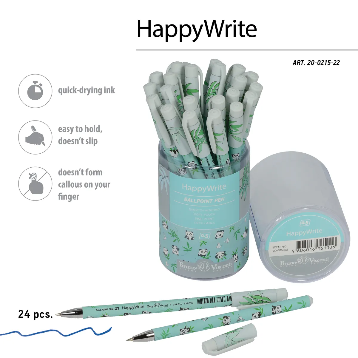 

Набор ручек Bruno Visconti шариковая HappyWrite Панды, 24 штуки, синяя, 0,5 мм, HappyWrite "ПАНДЫ", 24 штуки