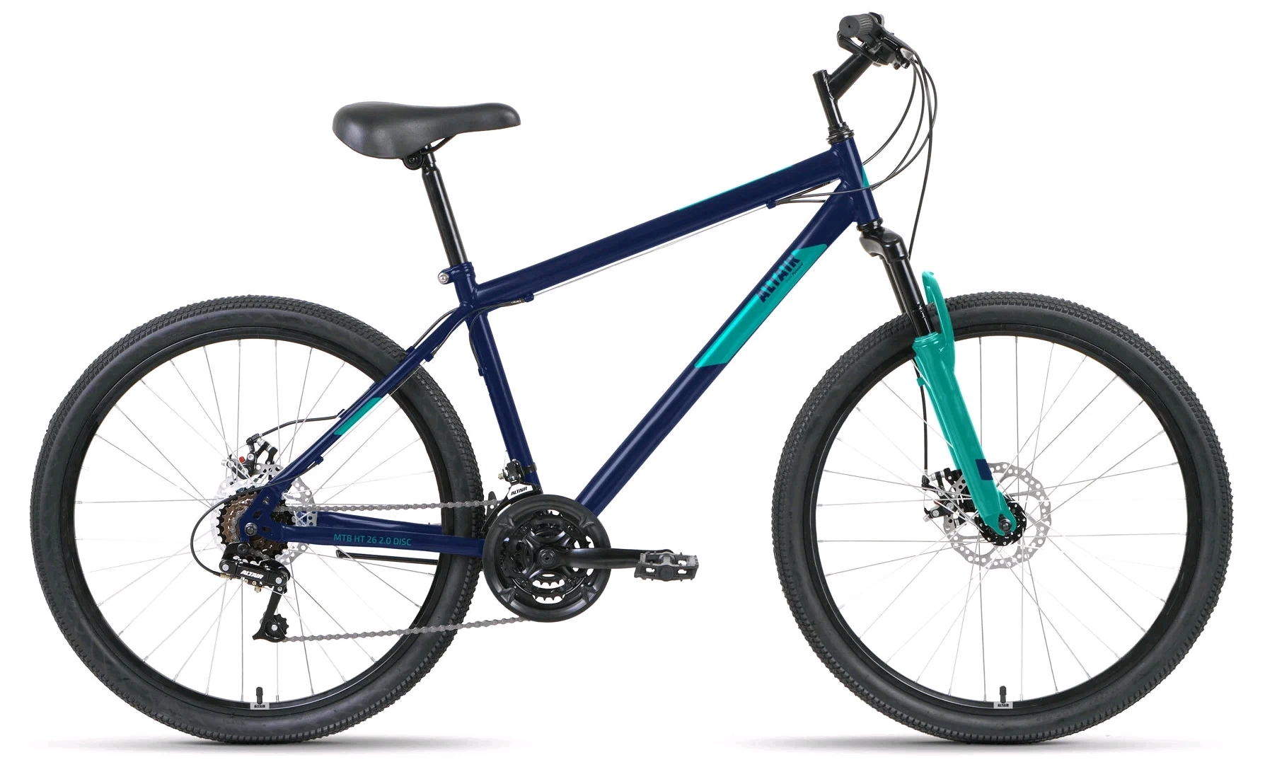 

26 ALTAIR MTB HT 26 2.0 D (26" 21 ск. рост. 19") 2022, темно-синий/бирюзовый, RBK22AL26114