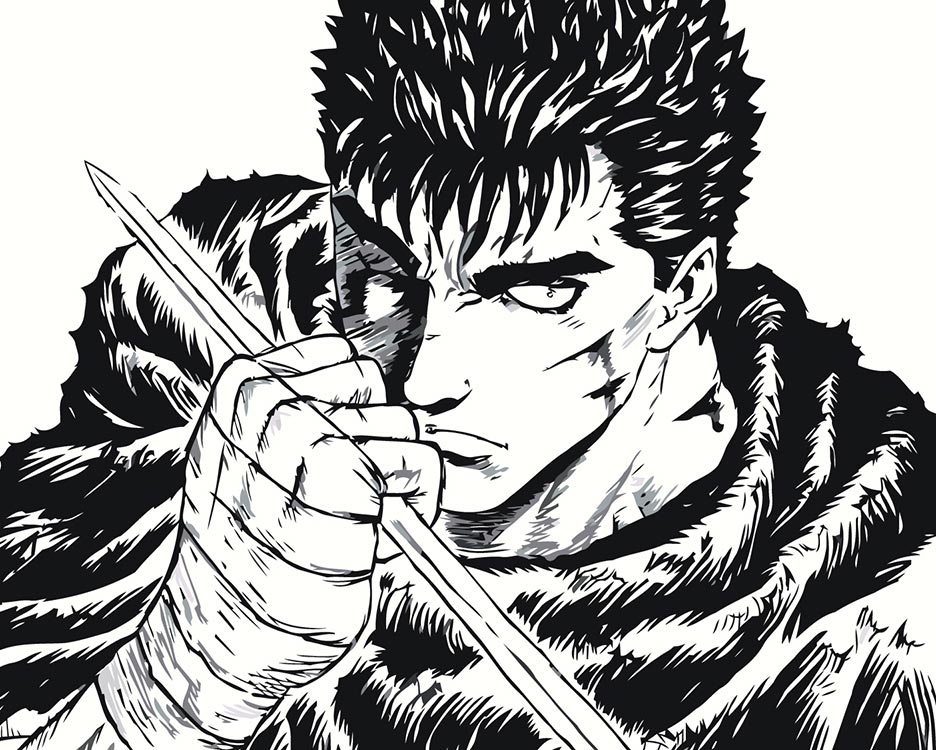 

Картина по номерам Цветное Берсерк Berserk манга аниме: Гатс чб