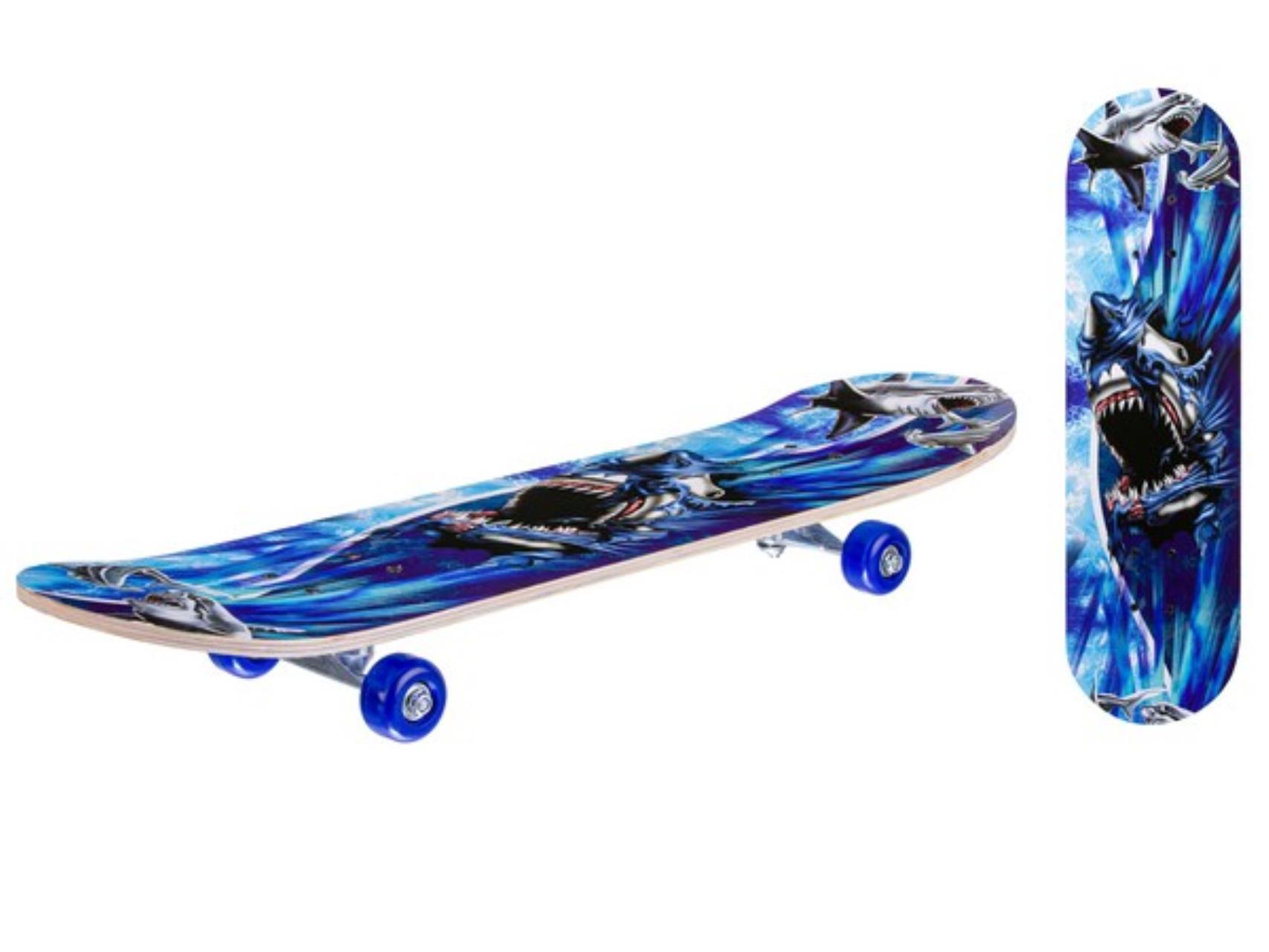 Скейтборд деревянный с принтом, колеса PVC без света, металл, акула