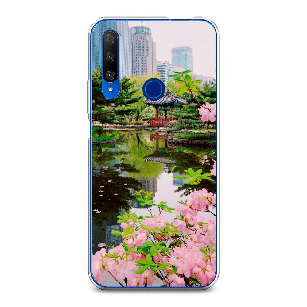 

Чехол на Huawei Honor 9X Premium "Сакура возле озера", Зеленый;розовый;голубой, 610650-2