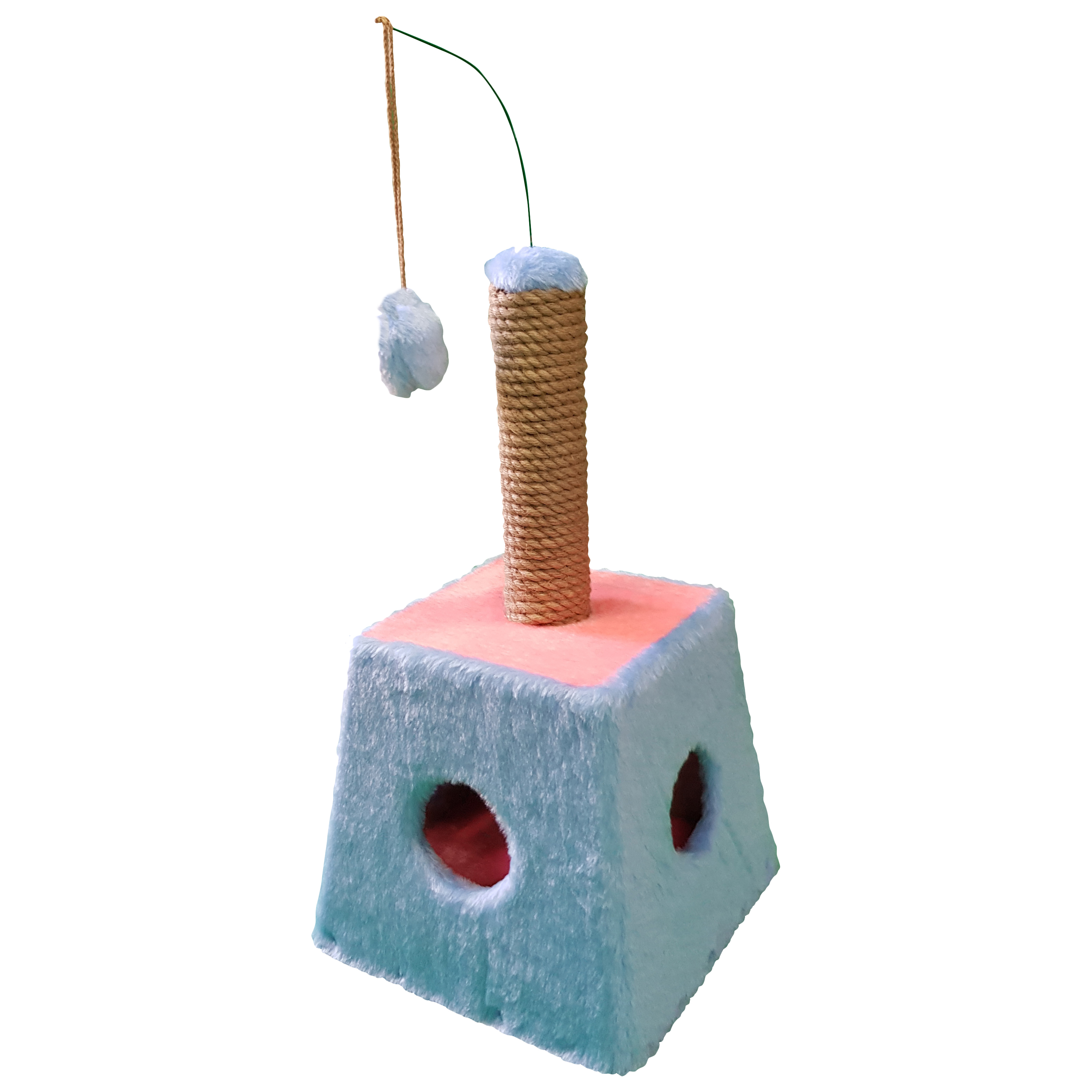 Комплекс для кошек домик-пирамидка розово-голубой, 26х26х65см