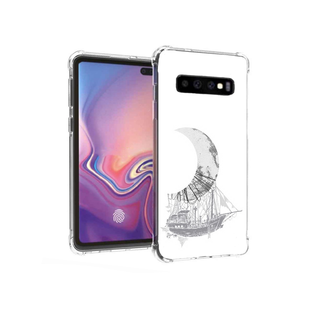 

Чехол MyPads Tocco для Samsung Galaxy S10+ черно белый корабль полумесяц, Прозрачный, Tocco