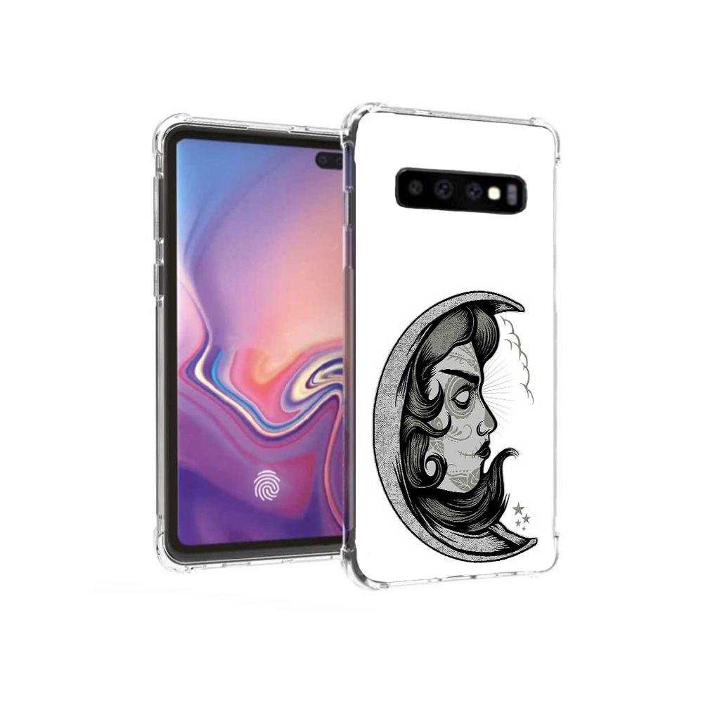 

Чехол MyPads Tocco для Samsung Galaxy S10+ черно белая луна с лицом (PT125670.500.680), Прозрачный, Tocco