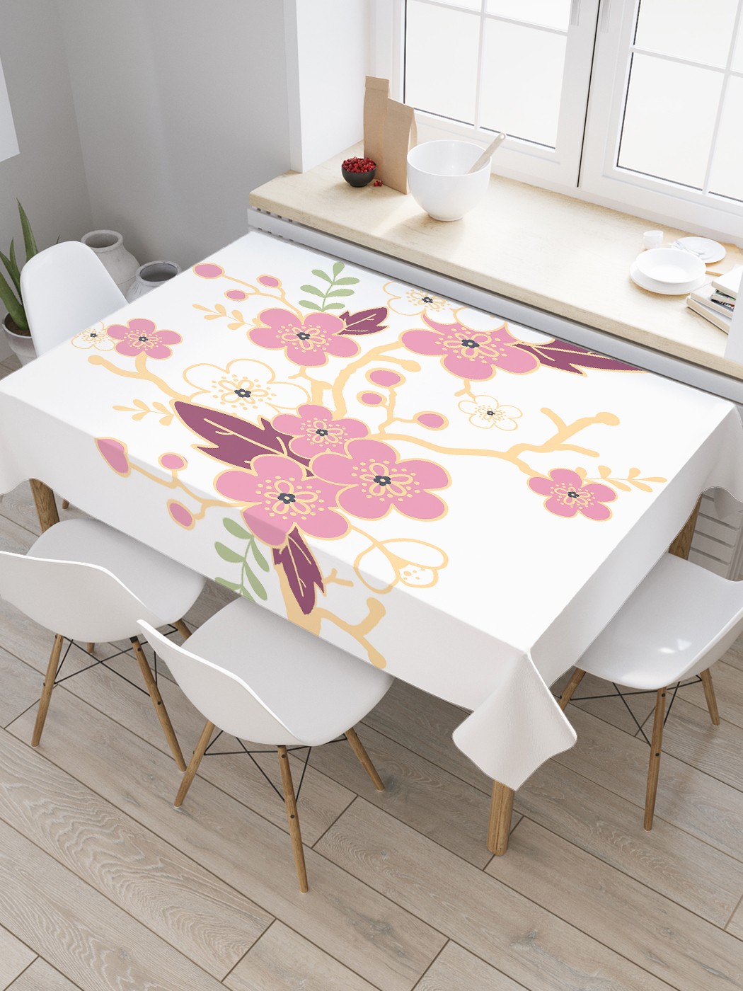 

Скатерть прямоугольная JoyArty "Цветущая ветвь" из сатена, 120x145 см, Белый, Цветущая ветвь