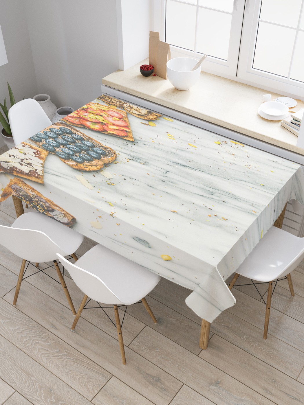 

Скатерть прямоугольная JoyArty "Тосты с ягодами" из сатена, 120x145 см, Серый, Тосты с ягодами