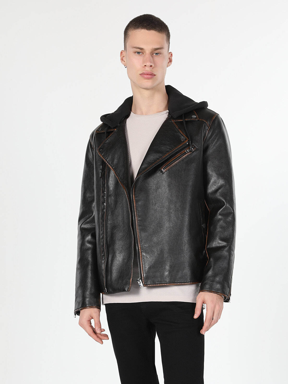Кожаная куртка мужская Colin's CL1060745_Q1.V1 черная XL