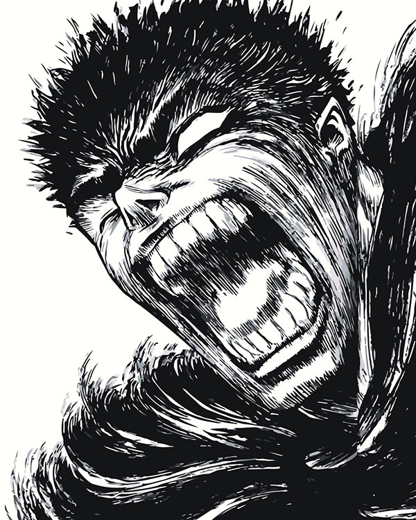 

Картина по номерам Цветное Берсерк Berserk манга аниме: Гатс чб