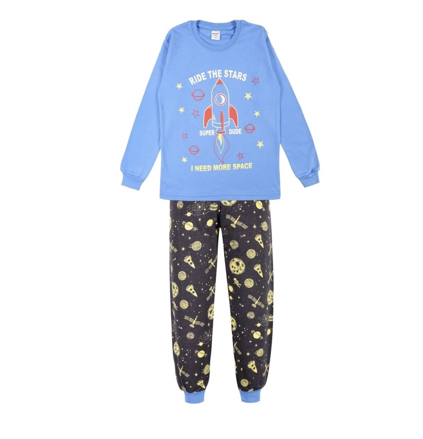 

Пижама детская Bobonchik ППБФ цв. синий р. 128, ППБФ