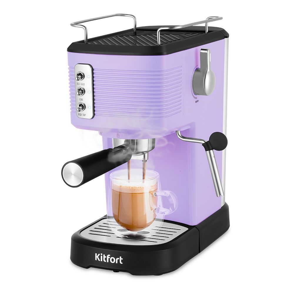 Рожковая кофеварка Kitfort КТ-7180-3 черный, фиолетовый кофеварка рожковая kitfort кт 736