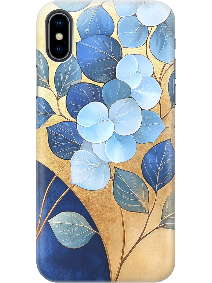 

Силиконовый чехол на Apple iPhone Xs / X с принтом "Синие листья на золотом", Прозрачный;золотистый;синий, 715365423