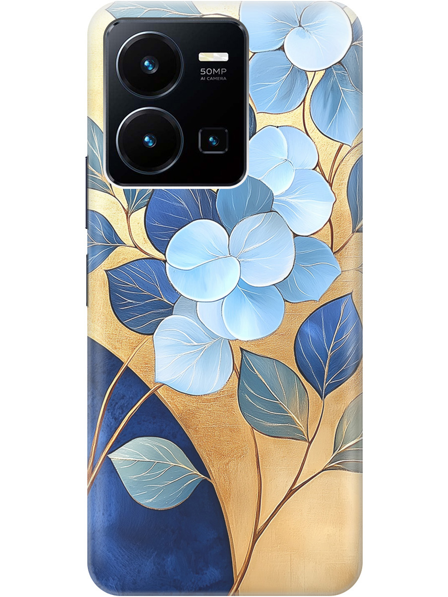 

Силиконовый чехол на Vivo Y35 с принтом "Синие листья на золотом", Прозрачный;золотистый;синий, 743695023
