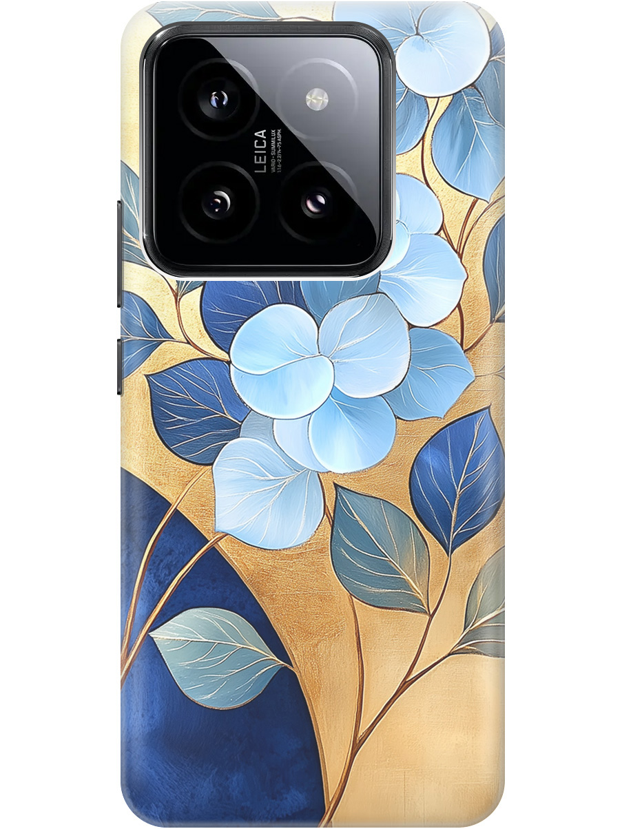 

Силиконовый чехол на Xiaomi 14 Pro с принтом "Синие листья на золотом", Прозрачный;золотистый;синий, 777771023