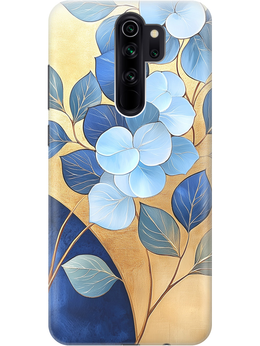 

Силиконовый чехол на Xiaomi Redmi Note 8 Pro с принтом "Синие листья на золотом", Прозрачный;золотистый;синий, 721936323