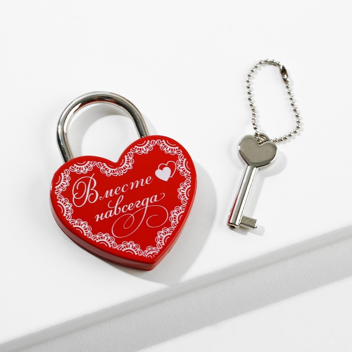 

Замок свадебный с ключом «Вместе навсегда», с белым нанесением, кружево, красный, Свадьба "50 оттенков красного"