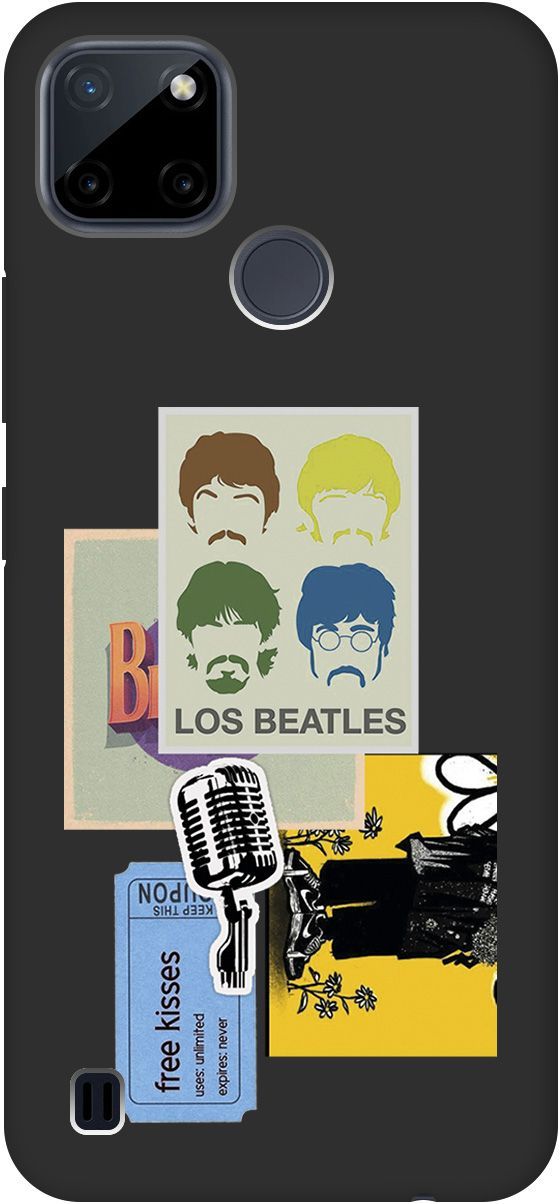 

Матовый чехол на Realme C21Y "Beatles Stickers" черный, Черный;белый, 8511