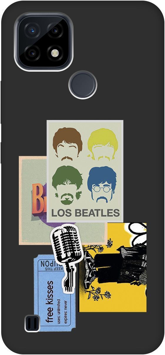 

Матовый чехол на realme C21 "Beatles Stickers" черный, Черный;белый, 8585