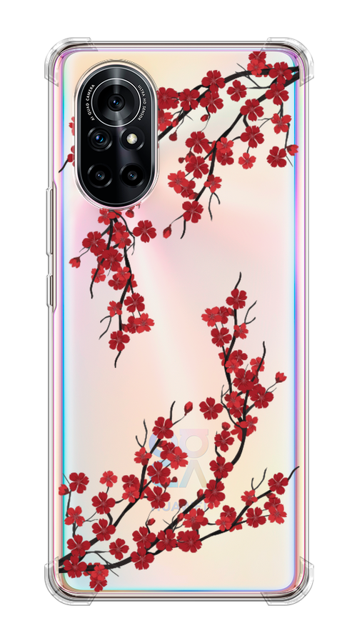 

Чехол на Honor V40 Lite "Красная сакура", Красный;черный, 6105150-2