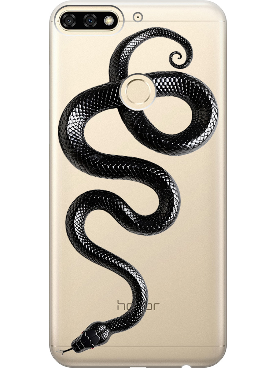 

Силиконовый чехол на Honor 7C / 7A Pro / Huawei Y6 Prime (2018) с принтом "Черная мамба", Прозрачный;черный, 717873013
