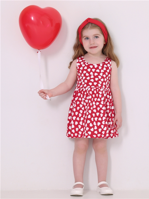 Платье детское Апрель п258001н100Р3, белые сердечки на красном, 104