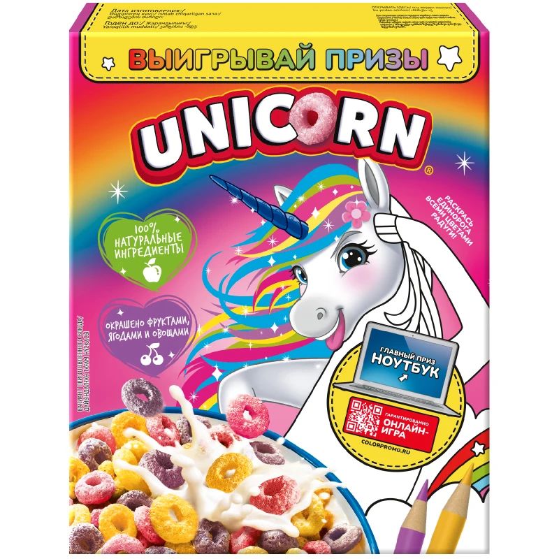 Хлопья Unicorn со вкусом манго и ананаса с хрустящим маршмеллоу 160 г