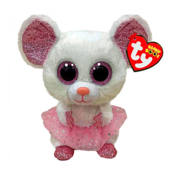 фото Игрушка мягкая ty beanie boo's белая мышка балерина nina 15 см, 36365