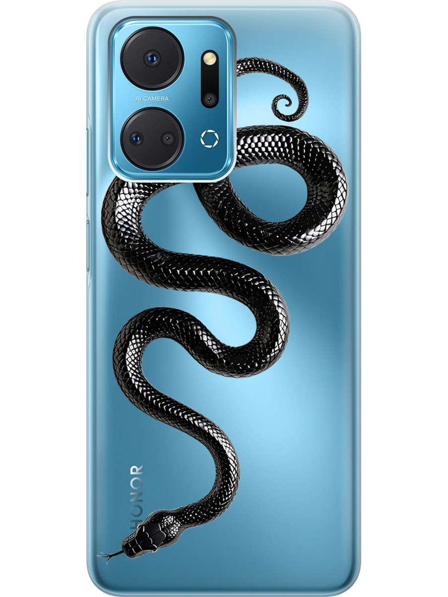 

Силиконовый чехол на Honor X7a с принтом "Черная мамба", Прозрачный;черный, 769393813