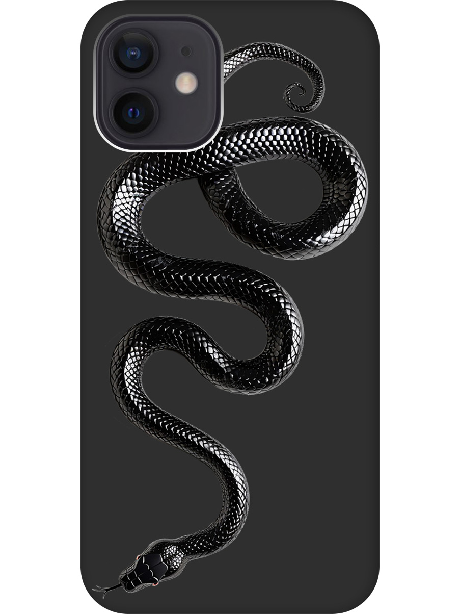

Силиконовый чехол на Apple iPhone 12 / 12 Pro с принтом "Черная мамба" матовый черный, 723374113