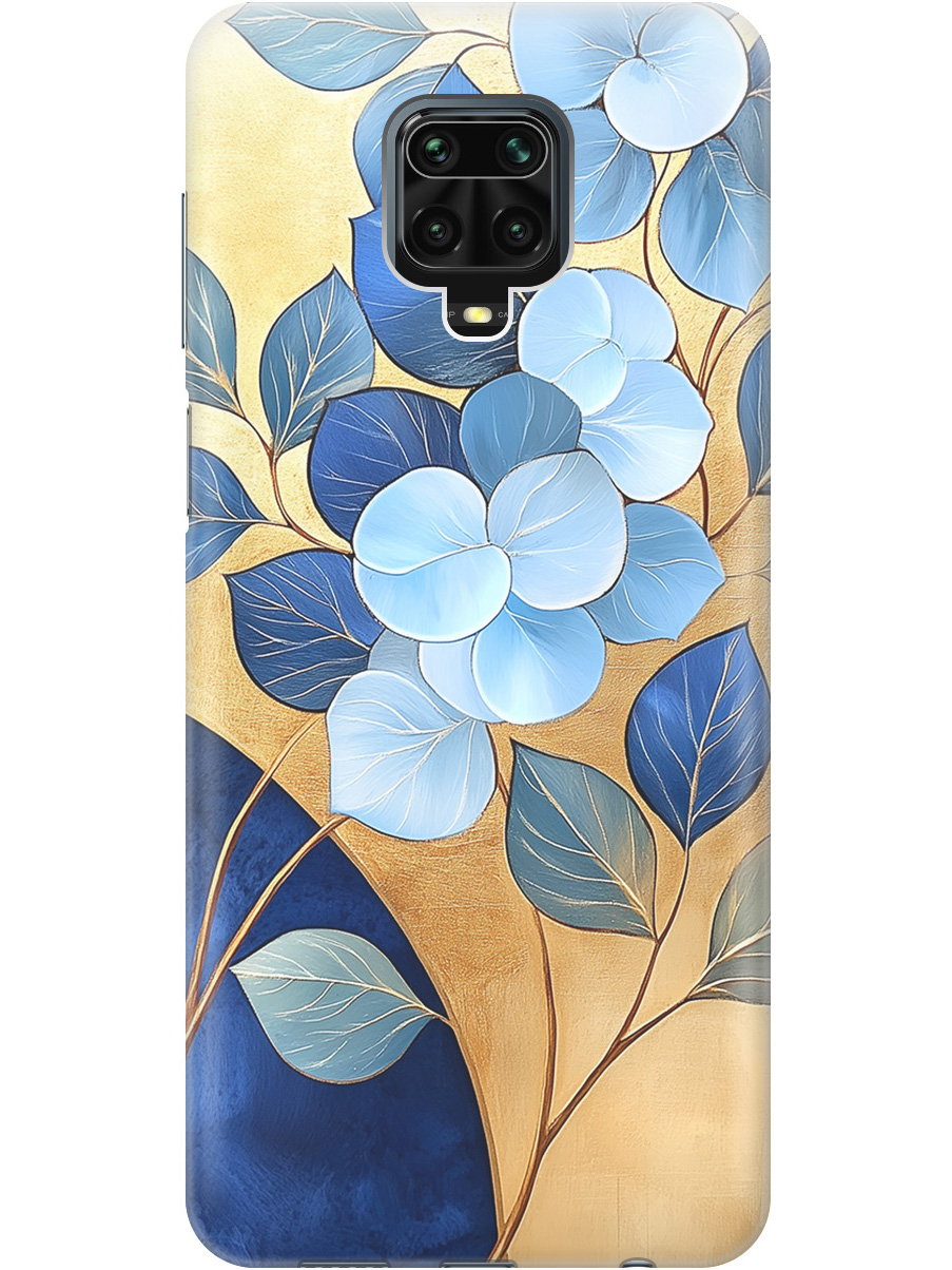 

Силиконовый чехол на Xiaomi Redmi Note 9s / Note 9 Pro с принтом "Синие листья на золотом", Прозрачный;золотистый;синий, 722942123