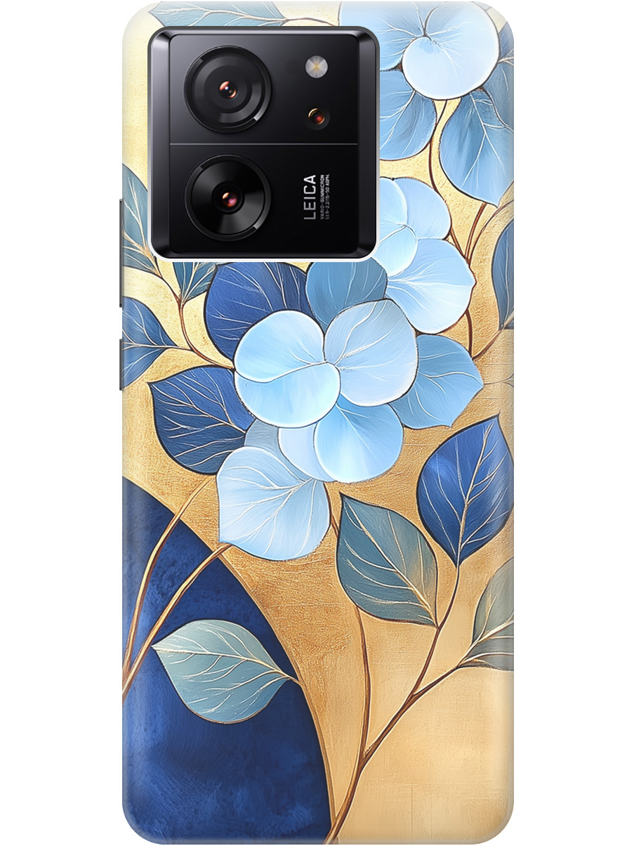 

Силиконовый чехол на Xiaomi 13T / 13T Pro с принтом "Синие листья на золотом", Прозрачный;золотистый;синий, 776584823