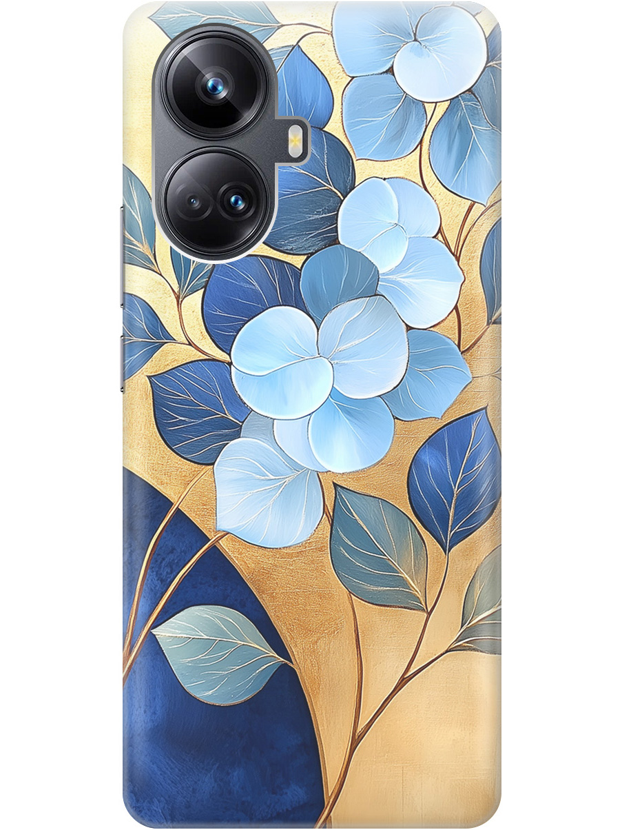 

Силиконовый чехол на Realme 10 Pro+ с принтом "Синие листья на золотом", Прозрачный;золотистый;синий, 768741923