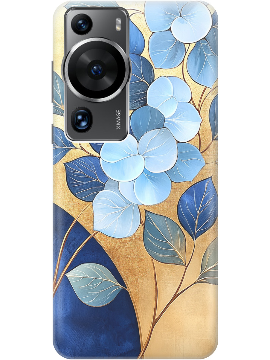 

Силиконовый чехол на Huawei P60 Pro с принтом "Синие листья на золотом", Прозрачный;золотистый;синий, 772620823