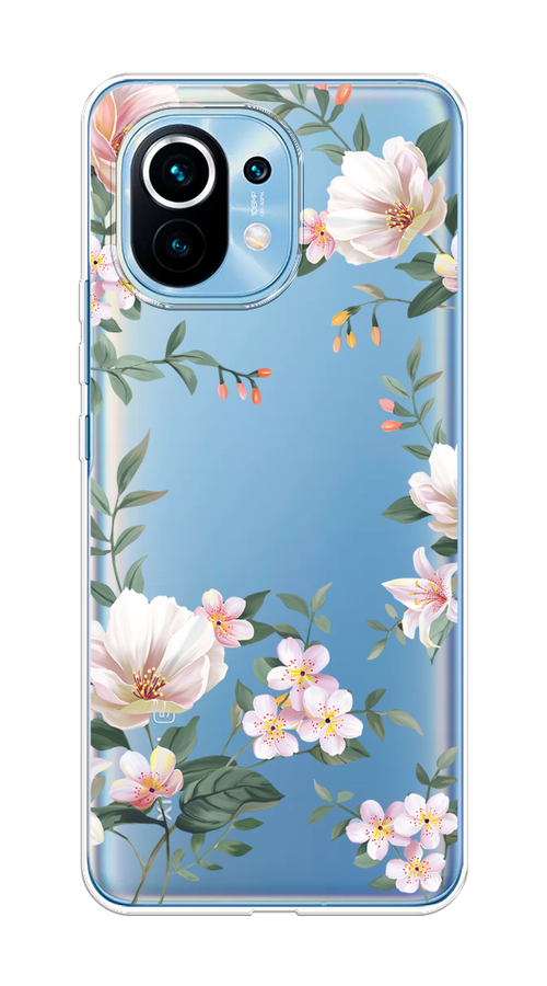 

Чехол на Xiaomi Mi 11 "Beautiful white flowers", Бежевый;зеленый, 39450-1